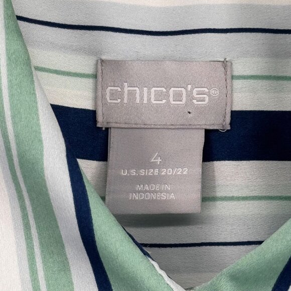 Chicos 4 Women Striped Collared Button-Up Shirt Size 2x plus short sleeve satin - Picture 3 of 15